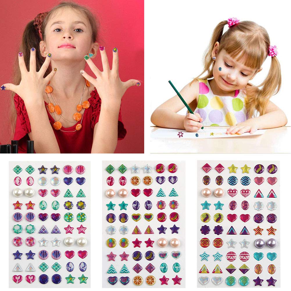 AUGSUN 240 Piece Sticker Earrings 3D Gems Girls Earrings Self-Adhesive Glitter Craft Crystal Stickers