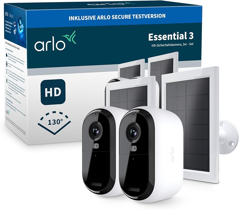 Essential 3 HD Akku Überwachungskamera Aussen & Solar, 2-Kamera-Set