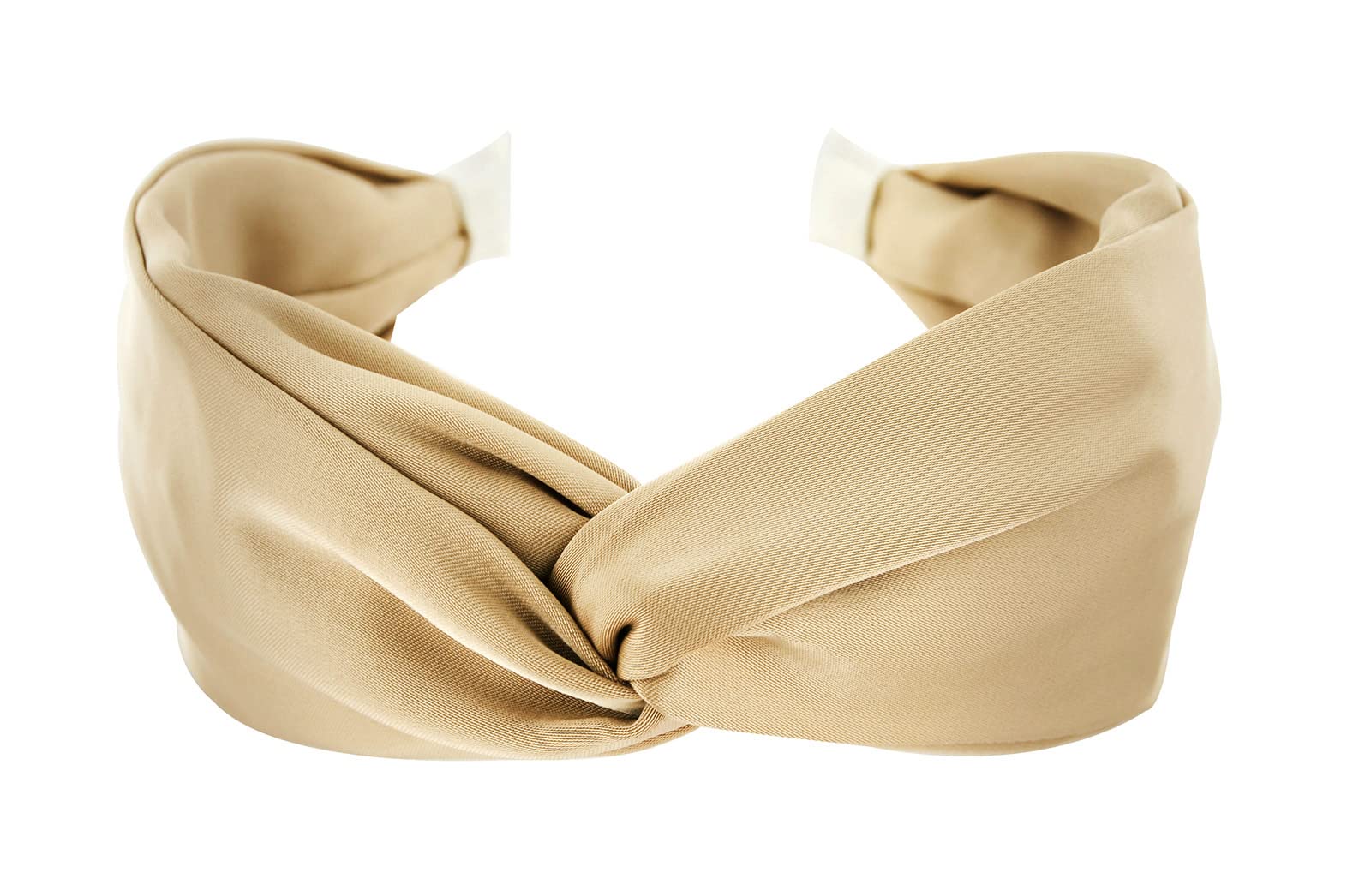 axy HRD3 Wide Headband with Refined Knot - Satin Covered - Women's Headband Hair Accessories (Beige)