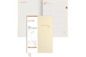 SUNEE 2026 Daily Planner A5 Hardcover – Hourly Schedule Organizer with Monthly Tabs & Task Tracker – Beige Cover Time Management Notebook for Work, School, Personal Goals