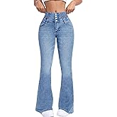 Flvsun High Waisted Flare Jeans for Women Stretch Bell Bottom Jeans 4-Button Tummy Vintage Slim Denim Pants