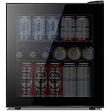 Kismile 1.6 Cu.ft Beverage Refrigerator and Cooler, 60 Can Mini Fridge with Glass Door for Soda Beer or Wine,Small Drink Cool