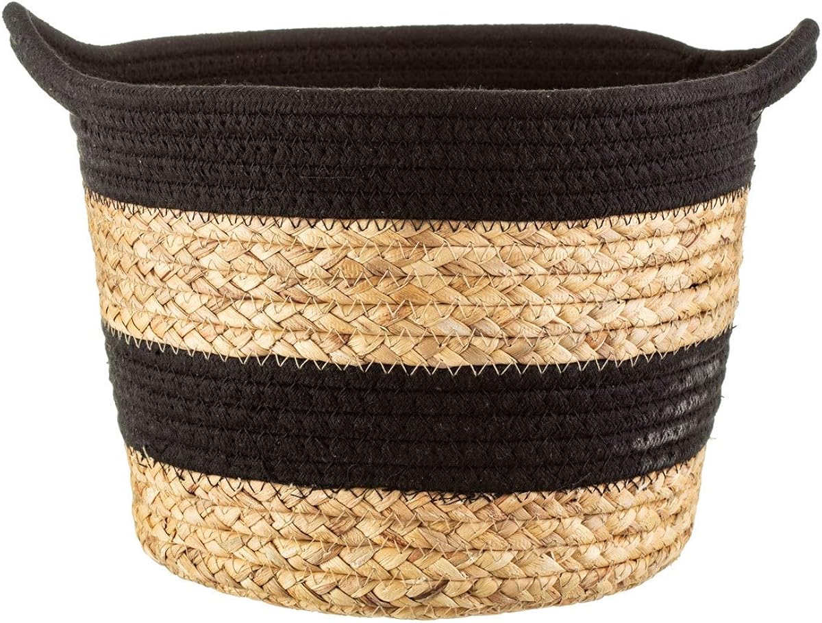 Sass & Belle Black Rope & Grass Stripe Basket, Black, Cream - Image 3