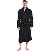 Inner Wish Mens Plush Fleece Robe, Cozy Warm Bathrobe Fuzzy Male Spa Long Robe With Pockets (DARK GREY)