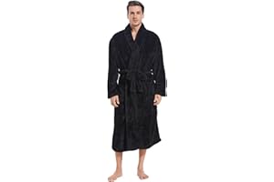 Inner Wish Mens Plush Fleece Robe, Cozy Warm Bathrobe Fuzzy Male Spa Long Robe With Pockets (DARK GREY)