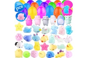 CAMIRUS 36Pack Mochi Squishy Filled with Easter Eggs Toys, Colorful Filled Surprise Easter Eggs with Mini Animal Squishies Toys for Kids Adults Classroom Prize Supplies, Easter Party Favor, Basket Stuffers