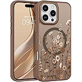 DOMAVER for iPhone 15 Pro Case, Magnetic Phone Case for iPhone 15 Pro [Compatible with MagSafe] Slim Fit Flowers Floral Design Shockproof Protective Bumper Women Men Girls Cover- Brown