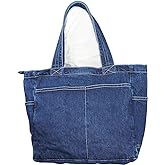 YunZh Denim Tote Bag Casual Style Lightweight Classic Retro Travel Shopper Shoulder Handbag