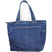 YunZh Denim Tote Bag Casual Style Lightweight Classic Retro