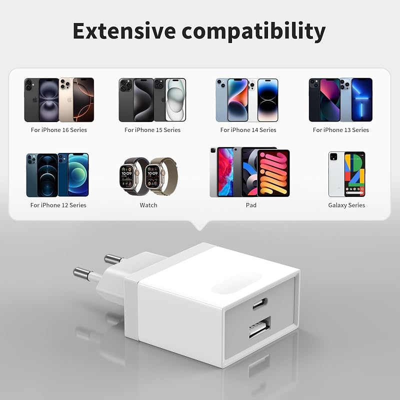 USB C Ladegerät, USBC Adapter Netzteil 20W for iPhone 16 15 14 13 12 11 Pro Max SE XS XR 8 Plus, Galaxy S23/S22/S21, Netzstecker USB Stecker Mehrfach Charger Handy Ladestecker Wufuera — Foto 6 von 7