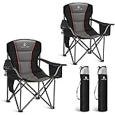 LET'S CAMP Folding Camping Chair Oversized Heavy Duty Padded Outdoor Chair with Cup Holder Storage and Cooler Bag, 450 LBS Weight Capacity, Thicken 600D Oxford,2 Pack
