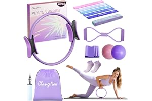 CHANGENOW Targeted Training Pilates Kit,Upgraded Pilates Equipment for Women with 14'' Magic Circle, Figure 8 Bands, Pilates Ball & Bands to Firm Core, Thighs, Glutes & Arms at Home - Workout Guide Included