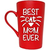 MAUAG Mothers Day Gifts Funny Cat Mom Coffee Mug Christmas Gifts, Best Cat Mom Ever Cute Cup from Daughter or Son, Red 12 Oz