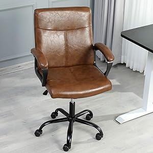 Managerial Chair Office Chair with Armrests Ergonomic Desk Chair PU Leather Executive Chair Adjustable Height and tilt Angle 360 Swivel Chair Vintage Brown