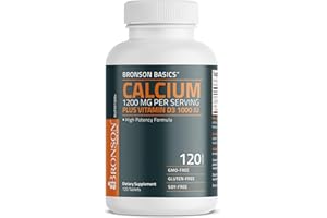 Bronson Calcium 1200mg Per Serving Plus Vitamin D3 1000 IU High Potency Formula, Non-GMO, 120 Tablets