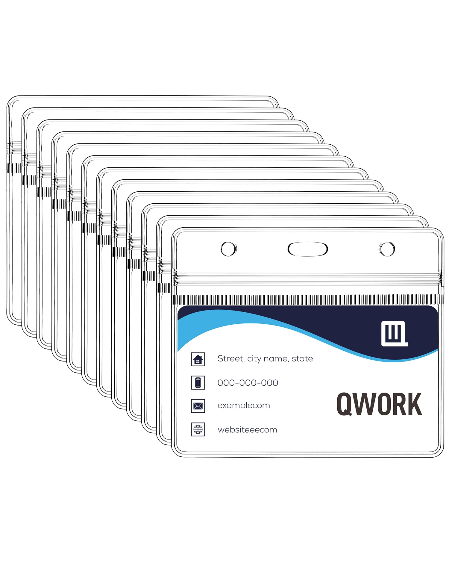 QWORK® Pack of 100 Horizontal Card Holder for Lanyard, Thickened 0.56mm Plastic Name Tag Badge ID Card Holder 100x82 mm for Card Size 88x57 mm (3.5"x2.2")