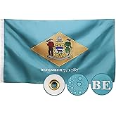Double Sided Delaware State Flag 3x5 Outdoor The Longest Lasting DE Flags Heavy Duty 210D Nylon, Sewn Stripes, Embroidered, Stronger Brass Grommets,4 Stitched Hemming, Perfect for Outside