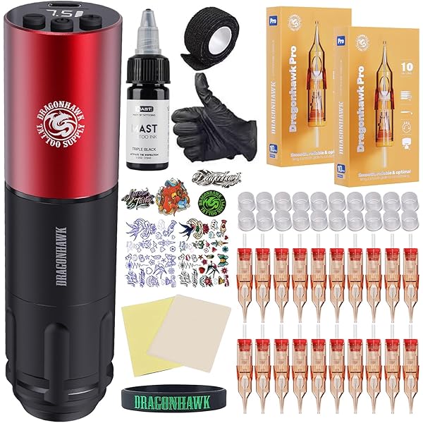 Dragonhawk Wireless Cartridge Tattoo Machine Kit Pen Rotary
