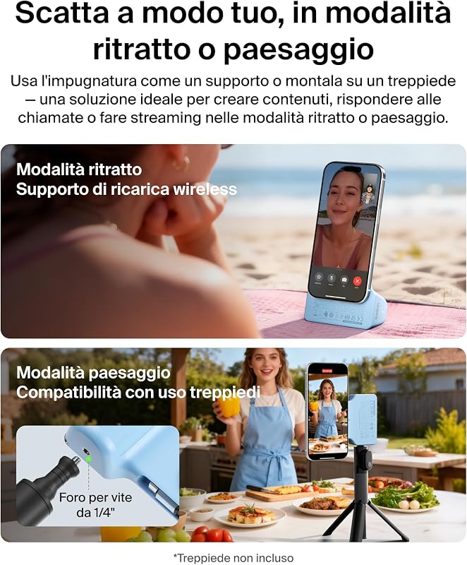 Stage PowerGrip Impugnatura per Smartphone, Power Bank 9300mAh - Blu