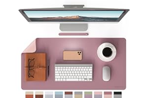 RENMTURE Double-Sided Two-Tone Faux Leather Desk mat Desktop Organization and Accessories Home and Office Large Mouse pad Game and Work (Purple/Pink, 32"x16")