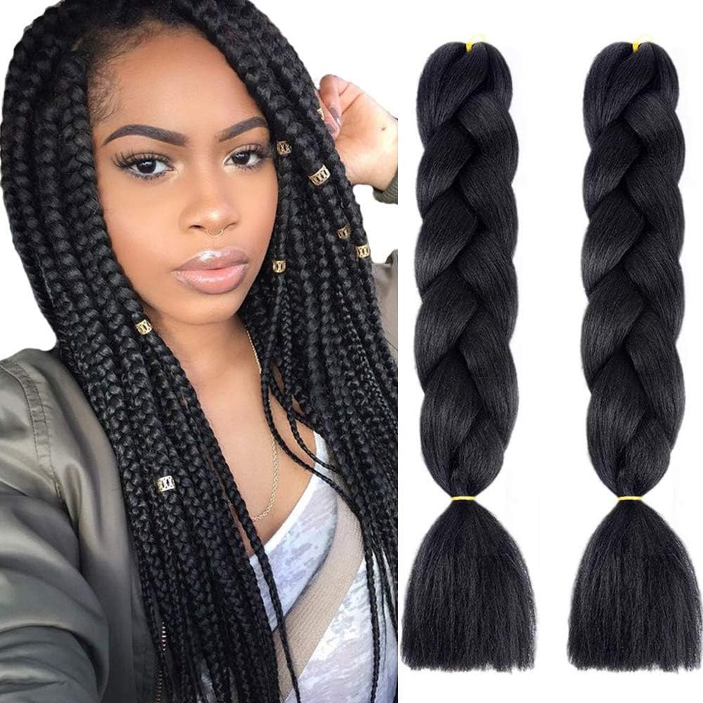 MSCHARM 5 Packs 100g/Pack Synthetic Braiding Hair Extensions 24 Inch Ombre Jumbo Fiber Braiding Hair Extensions for Daily Life or Party Use (Deep Black)