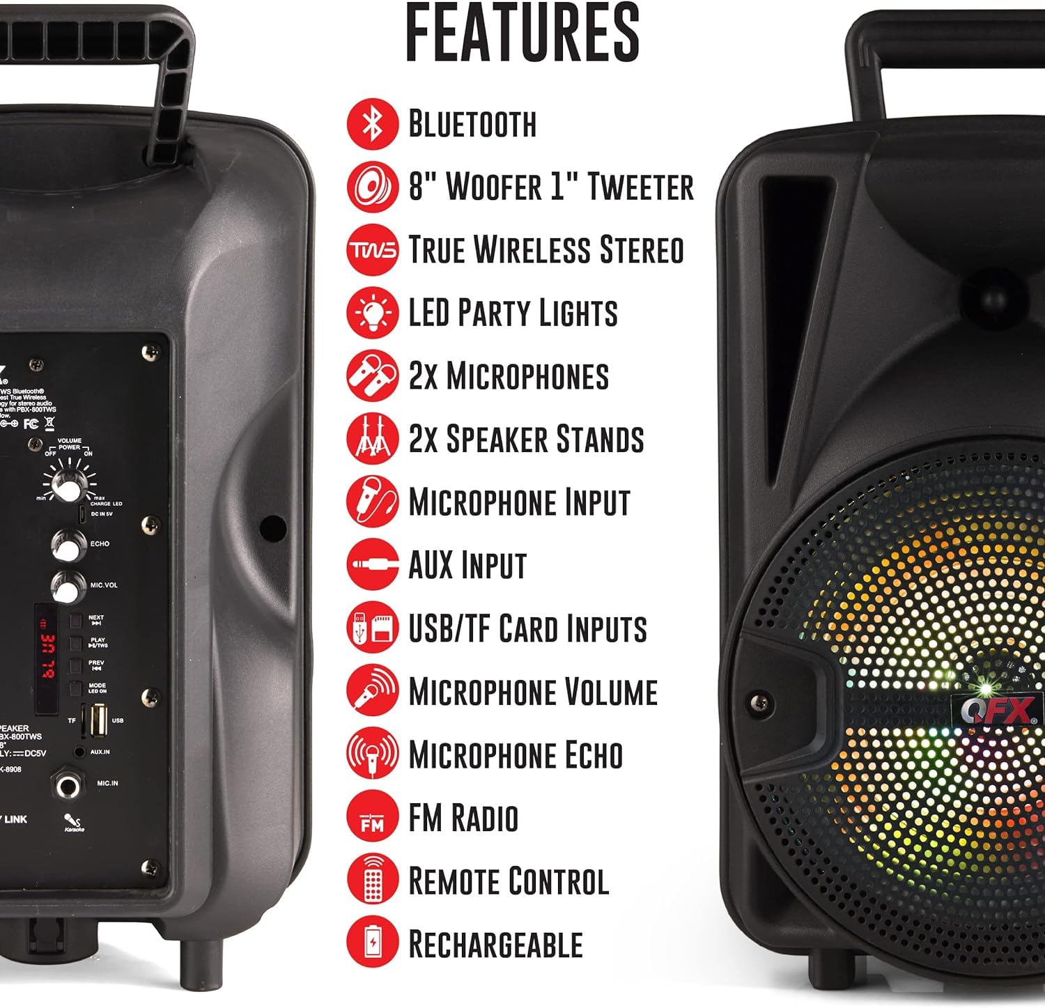 QFX PBX-800TWS 8-Inch TWS Bluetooth Stereo PA