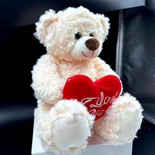 Cute White Teddy Bears With Hearts LUCKDUCK 12'' White Teddy Bear