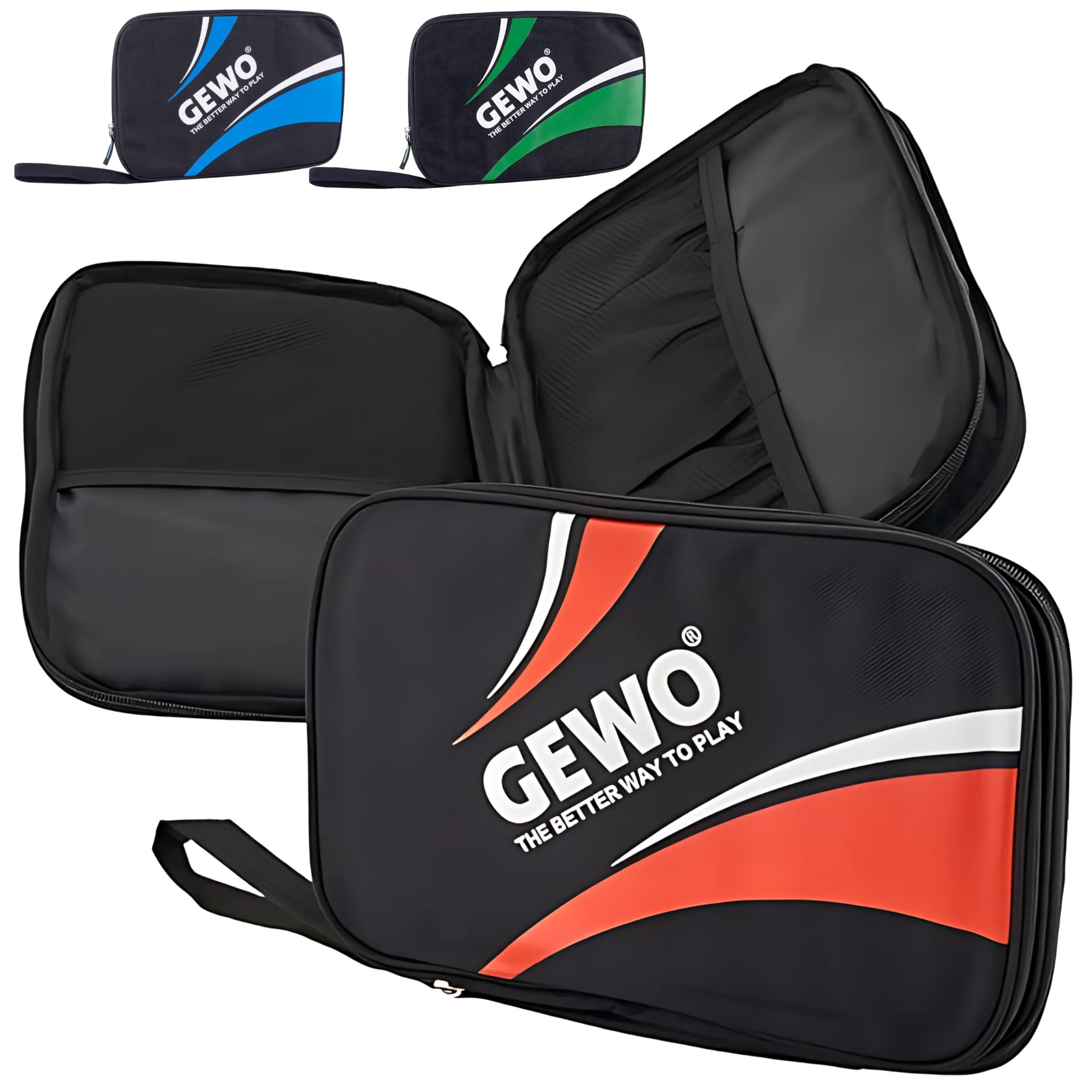 GEWO Double Case Master - Table Tennis Bat Case for 2 Rackets - Nylon Table Tennis Bag with Padded Racket Compartments - All-Round Bat Protection with Carry Strap 32 cm Red