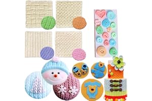 JeVenis Set of 5 Mini Knitting Sweater Fondant Mold Crochet Texture Cake Decoration Button Impression Mat for Baby Shower Party Cupcake Cake Decoration