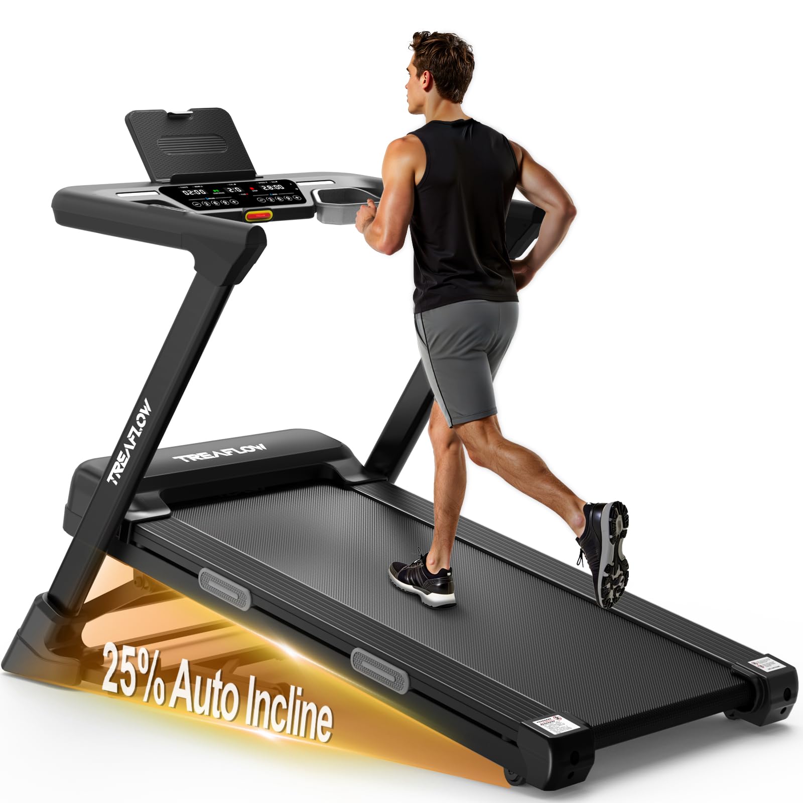 Photo 1 of **Parts Only** DAMAGED - TREAFLOW Treadmill with 0-25% Auto Incline, 3.5 HP Folding for Home Running, 10.0 MPH Max Speed, 300 lbs Weight Capacity, Bluetooth Speaker. (Black)