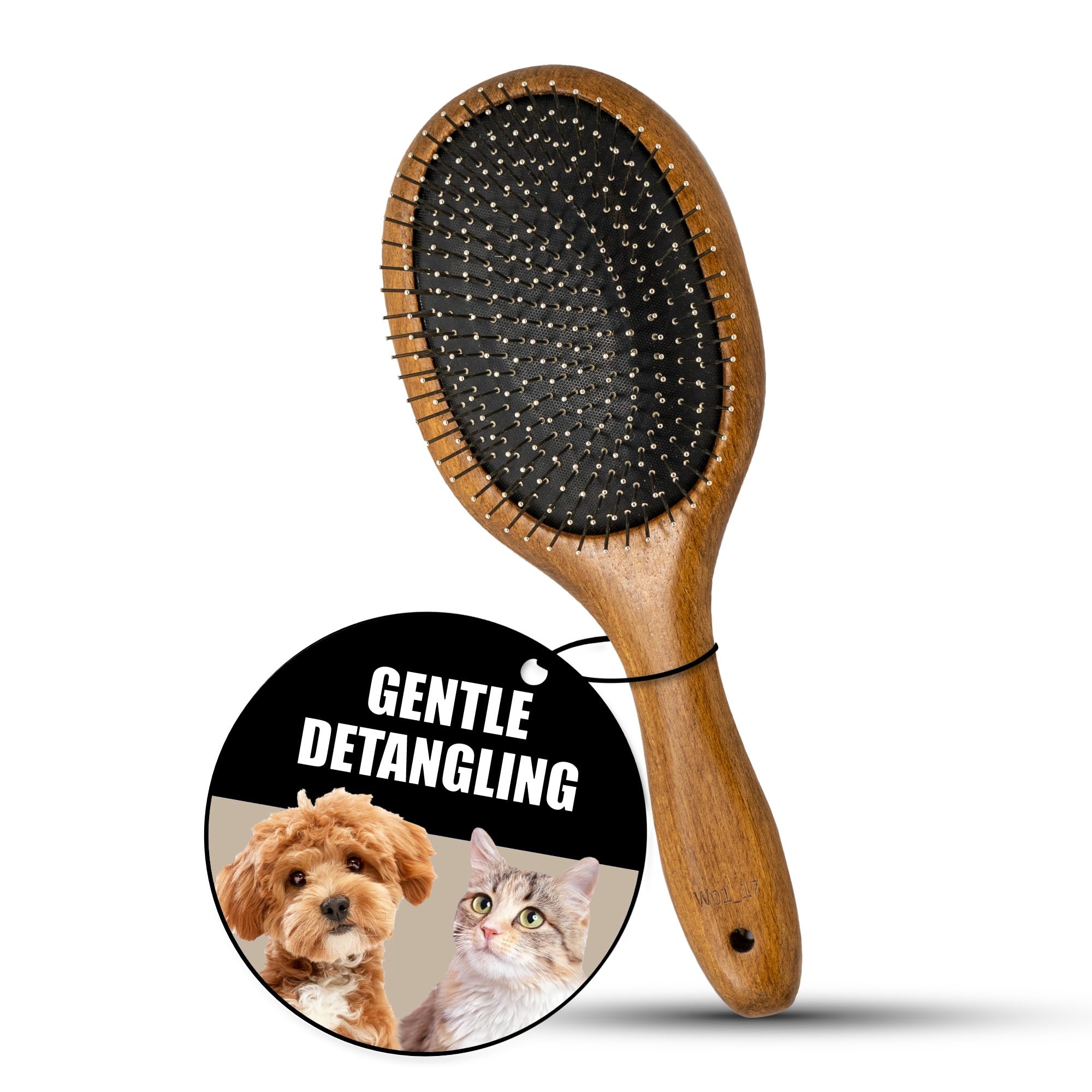 Tauro Pro Line Dog & Cat Detangle Pin Brush for all Breeds – Message Grooming Pet Brush with Anti-Static, Stainless Steel Pins, Beechwood Handle, Lightweight Design, Oval for All Coat Types