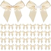 30PCS Mini Satin Ribbon Bows 2 inch Champagne Mini Bows for Crafts Self Adhesive Bow for Gift Wrapping Pretied Bow with Double-Sided Tape for Birthday Party Wedding Decor Crafts Gift Bakery Candy Bags