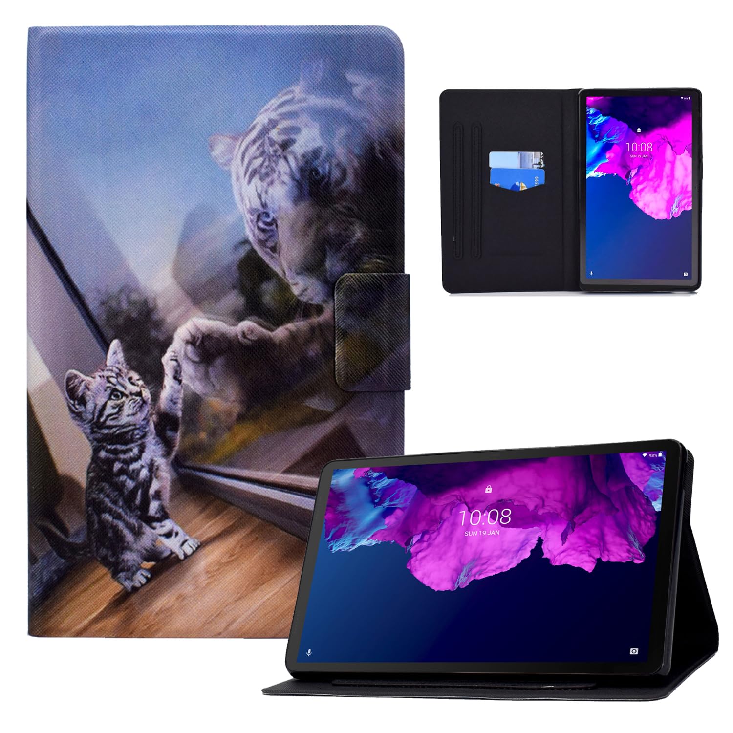 Auslbin PU Leather Case for Lenovo Tab P11 Gen 2 (2023) 11.5" - Slim, Lightweight Stand with Auto Sleep/Wake Function, featuring Feline Designs, Cat and Tiger — image 1