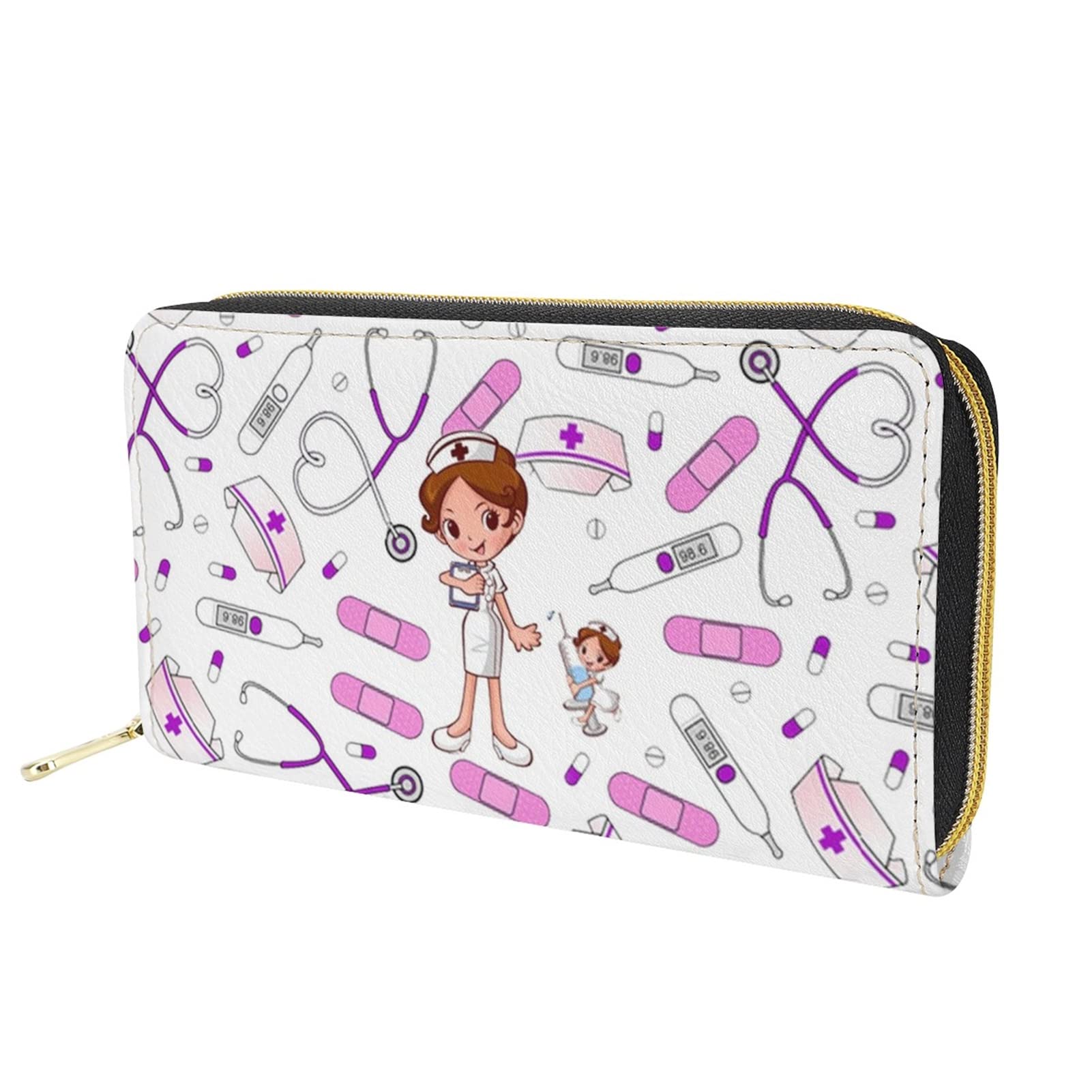 Dolyues Fashion Cartoon Nursing Pattern Long Pu Leather Wallet Purse for Women with Coin Pocket Cash Credit Card Holders