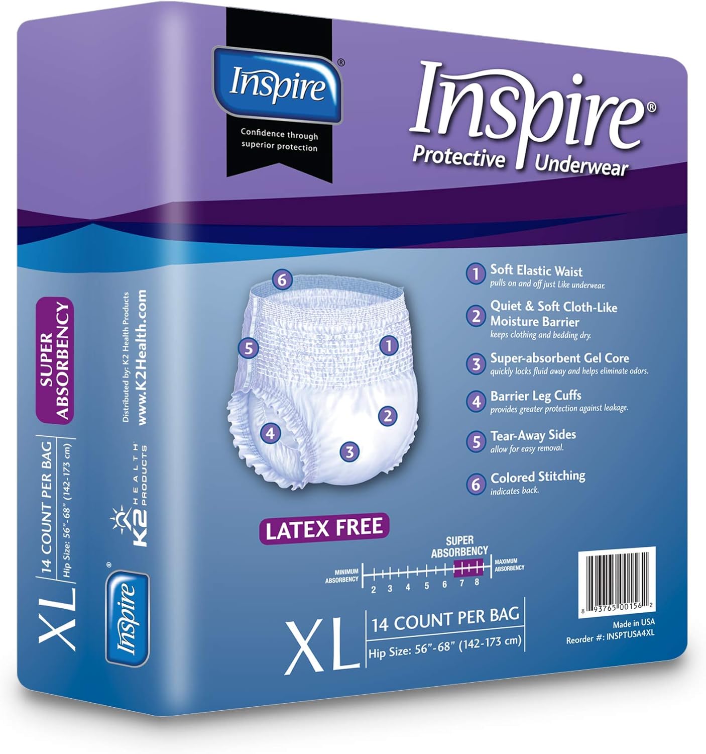 Inspire Adult Diaper Incontinence Underwear, Extra Large, 56 count: Health & Personal Care