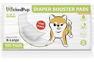 WICKEDPUP Dog Diaper Liners Booster Pads for Male and Female Dogs, 100ct | Disposable Diaper Inserts fit Most Reusable Pet Belly Bands, Wraps, and Washable Period Panties (X-Large (100 Count))