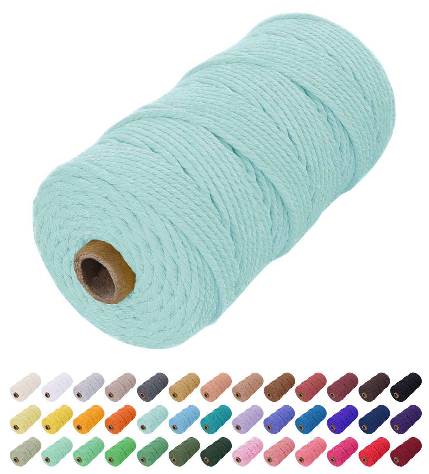 Uiopa Macrame Cord 2mm x 200m, Thick Rope Yarn Natural Cotton Cord, Macrame String for DIY Crafts, Plant Hangers, Wall Hangings, Decorations (Light Blue)