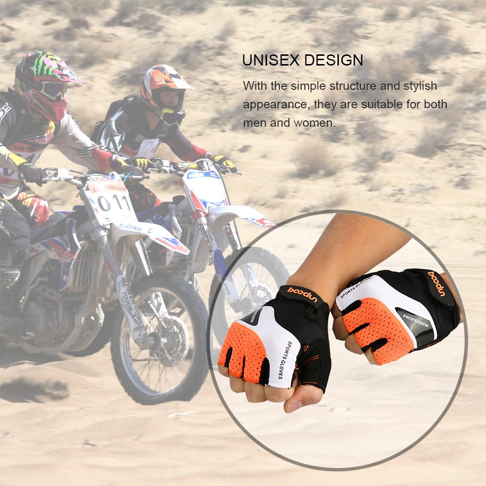 Vbiger Cycling Gloves, Men\'s Half Finger Biking Gloves MTB Gloves with Anti-Shock Gel Pad (B-Orange, M)