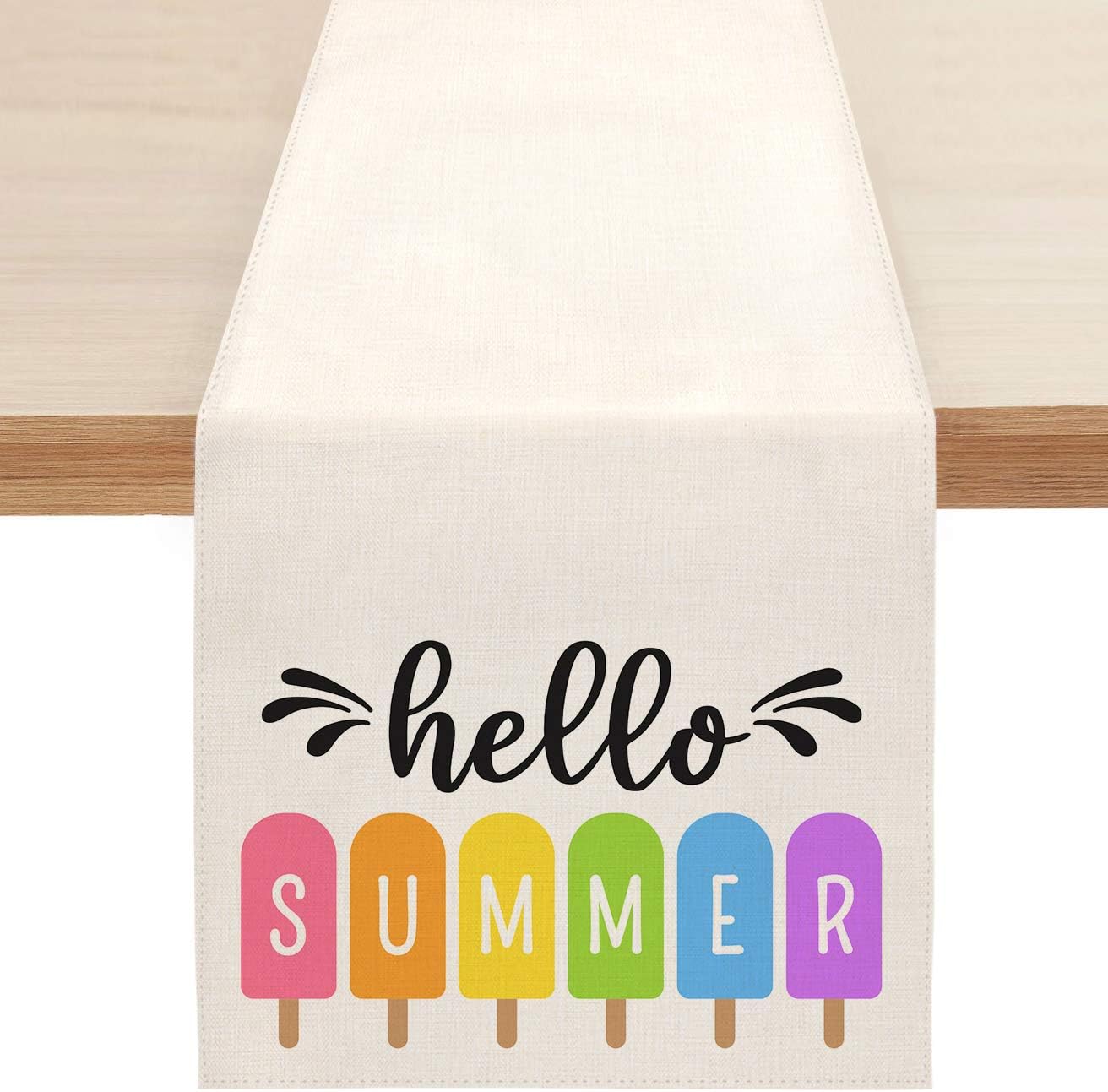 Sambosk Hello Summer Popsicles Table Runner, Spring Colorful Ice Cream Table Runners for Kitchen Dining Coffee or Indoor and Outdoor Home Parties Decor 13 x 72 Inches