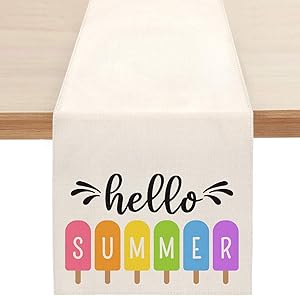 Sambosk Hello Summer Popsicles Table Runner, Spring Colorful Ice Cream Table Runners for Kitchen Dining Coffee or Indoor and Outdoor Home Parties Decor 13 x 72 Inches