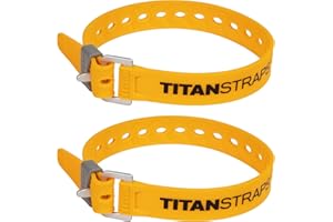 TITANSTRAPS Titan Utility Straps – Easy-to-Use, Reliable Tension Straps for Securing Bike & Moto Gear, Skis, Hoses, Field Repair – Use in Frigid Temp – 60 lb.Working Load, 18" Length, School Bus Yellow, 2-Pack