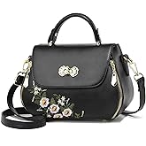 liuzhijiao Women Flip up Embroidered Satchel Lightweight Totes Top Handle Purses and Handbag Crossbody Shoulderbag for Lady