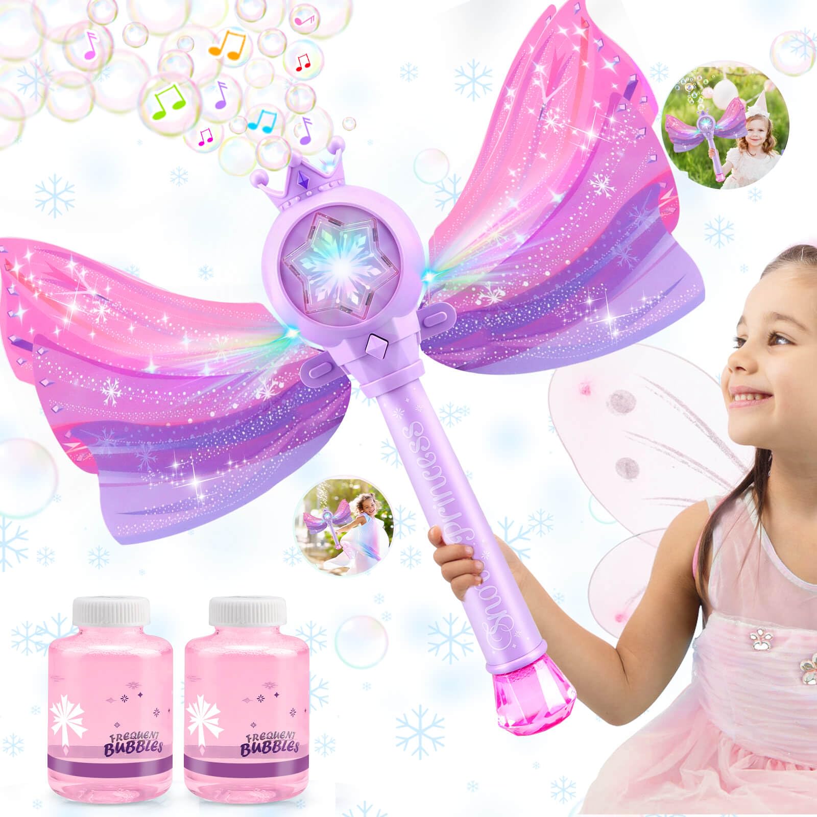 Photo 1 of Britik Bubble Wands for Kids Girls - LED Light & Music Bubble Machine: 3 AA Batteries & 2 Bubble Solutions, Outdoor Party Birthday Toys for Toddlers, Gift for 3 4 5 6 7 8 Year Old Girls, Purple