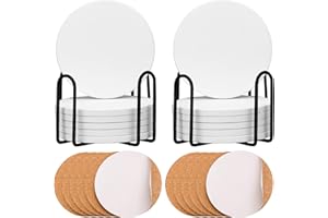 TONGYUYAN 12 Pcs White Coasters,with Self-Adhesive Cork Backing Pads,Ideal for Acrylic Pouring,Ceramics to Paint,and Making Your Own DIY Coasters,Ceramic Tiles for Crafts with 2 Brackets