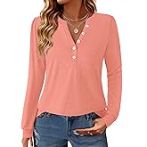 GKBK Women's Puff Long Sleeve Tunic V Neck Button Blouses Fall Tops Trendy Dressy Casual Business Henley Shirts