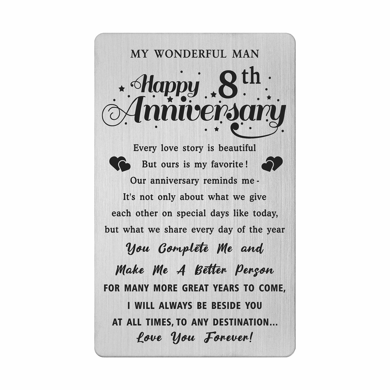 8th Wedding Anniversary Card Gifts for Him Husband, 8 Year Anniversary Card for Him, Happy 8th Anniversary Card for Husband Boyfriend, Man 8 Year Anniversary Engraved Wallet Card