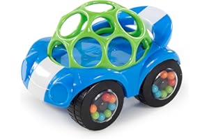 Bright Starts Oball Easy Grasp Rattle & Roll Toy Sports Car BPA-Free Infant Crawling Toy, 1 Pack, Age 3 Months and up, Blue/G