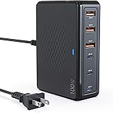 TT&C 100W USB C Charging Station, 6-Port GaN III Desktop Hub with 5ft Cord (3 USB-C + 3 USB-A) for iPhone 17 16 15 Pro Max, iPad, Samsung S25 S24 Ultra - Black