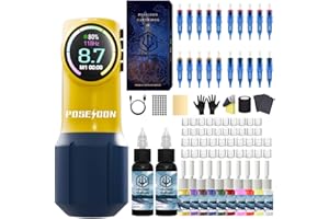 VIDATTX POSEIDON Tattoo Kit, Tattoo Pen Kit, Wireless Rotary Tattoo Gun Kit, LED Color Screen Tattoo Machine Kit with 20 Pcs Tattoo Cartridge Needles and 12 Tattoo Inks, Tattoo Supplies for Beginners