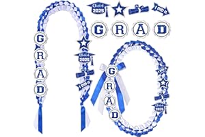 KIMKUSIA Blue and White Graduation Leis 2025 Graduation Lei Class of 2025 Money Ribbon Leis for Graduation 2025